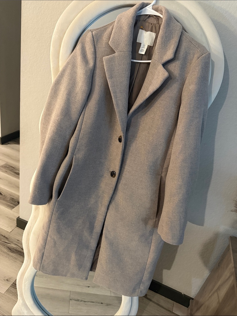 H&M Taupe Long Wool-Blend Trench Coat